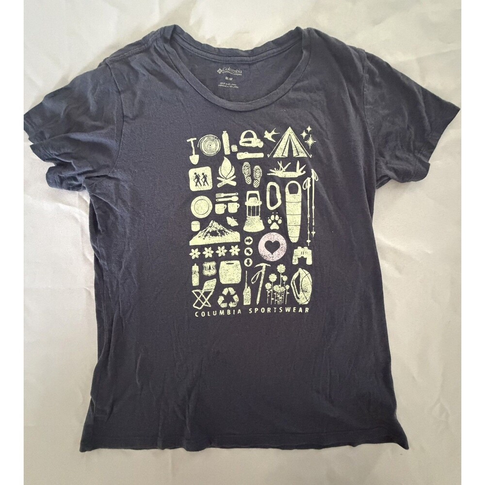 Women's sz Medium Columbia Short Sleeved Athletic Hiking T Shirt blue Camping